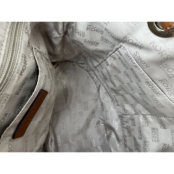 Michael Kors Authenticated Jet Set Canvas Leather 38t2xttt2j Beige Brown Tote - Picture 13 of 15